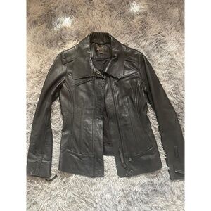 Ben Sherman womens Small Black Leather Moto Biker Jacket Genuine Classic